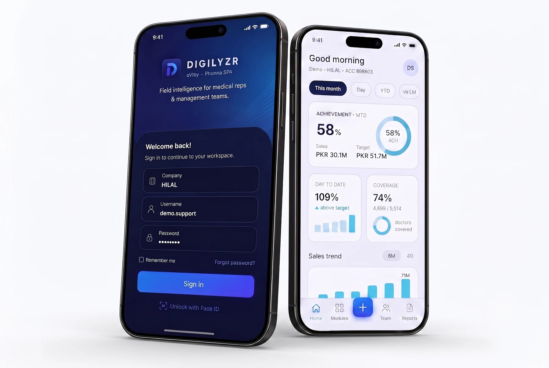 The redesigned DIGILYZR eWay sign-in and dashboard screens side by side